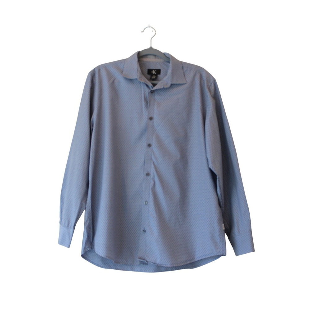 Calvin Klein Button Down Shirt Mens M Blue Micro Check Long Sleeve Excellent